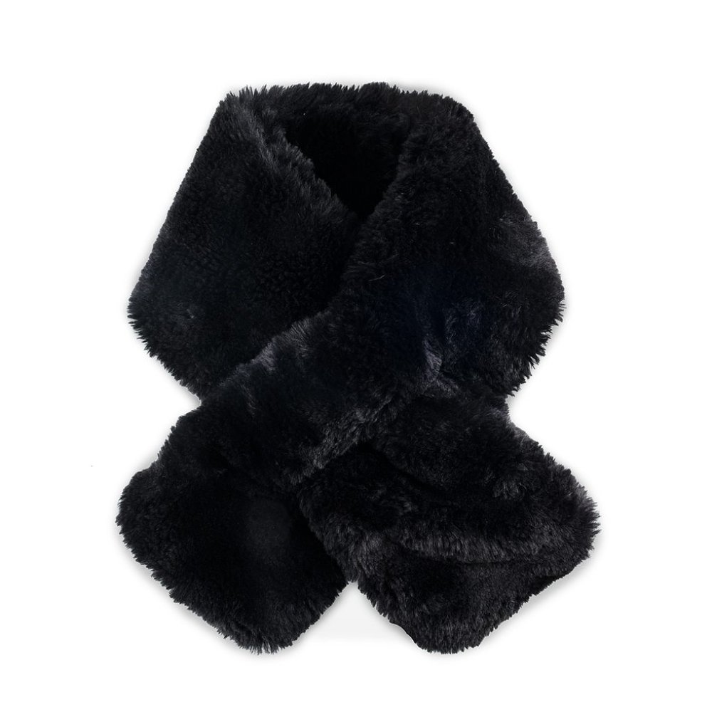 Luxurious Faux Fur Pull Through Black Scarf